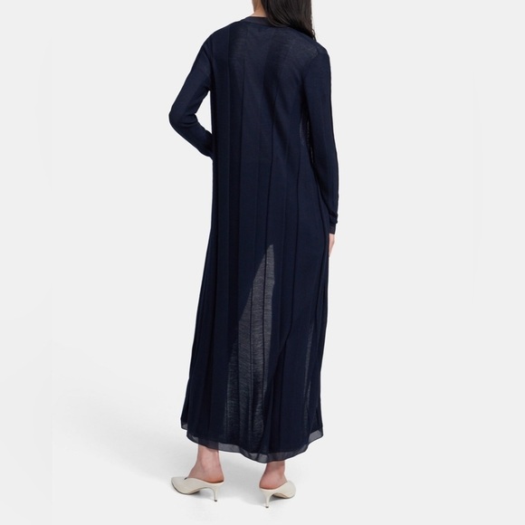 Theory • Navy Wool Silk Long Duster Cardigan Crepe De Chine - Picture 3 of 6